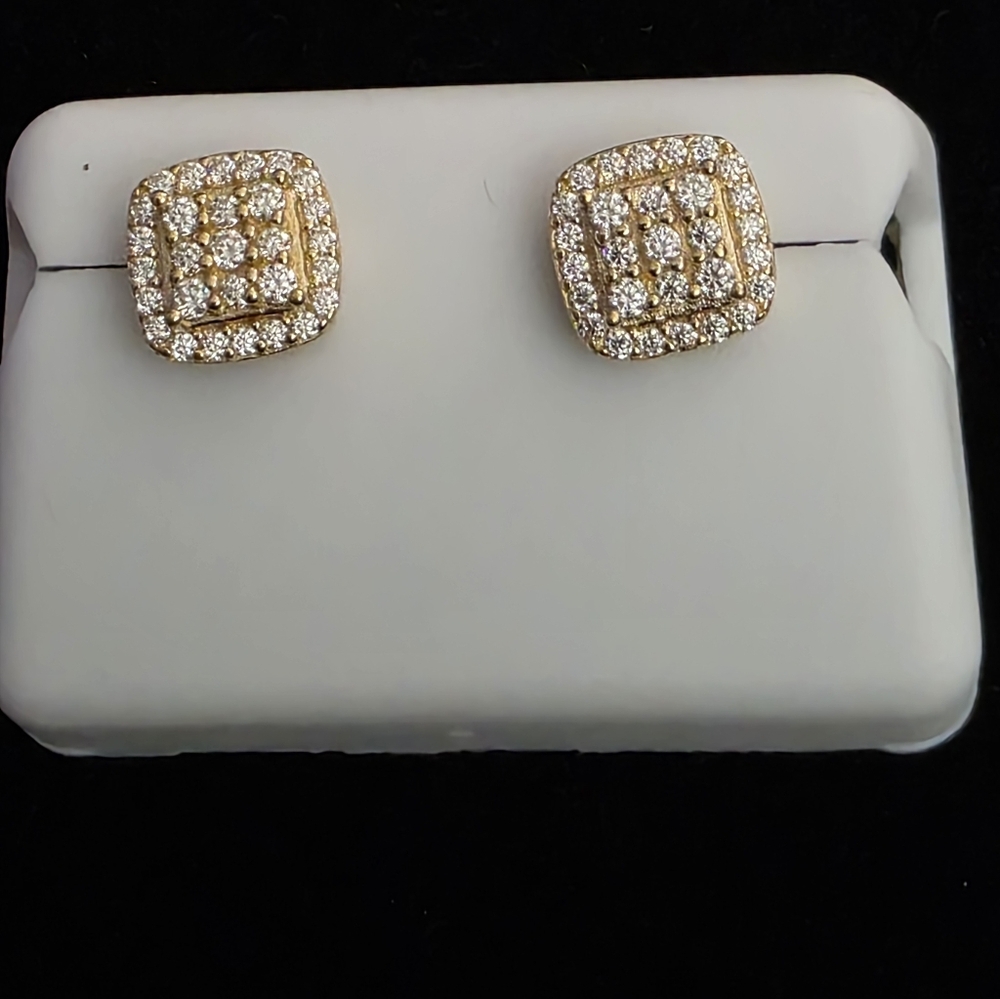 1.00CT VVS D Moissanite Square Stud Earrings | 925 Sterling Silver | Yellow Gold